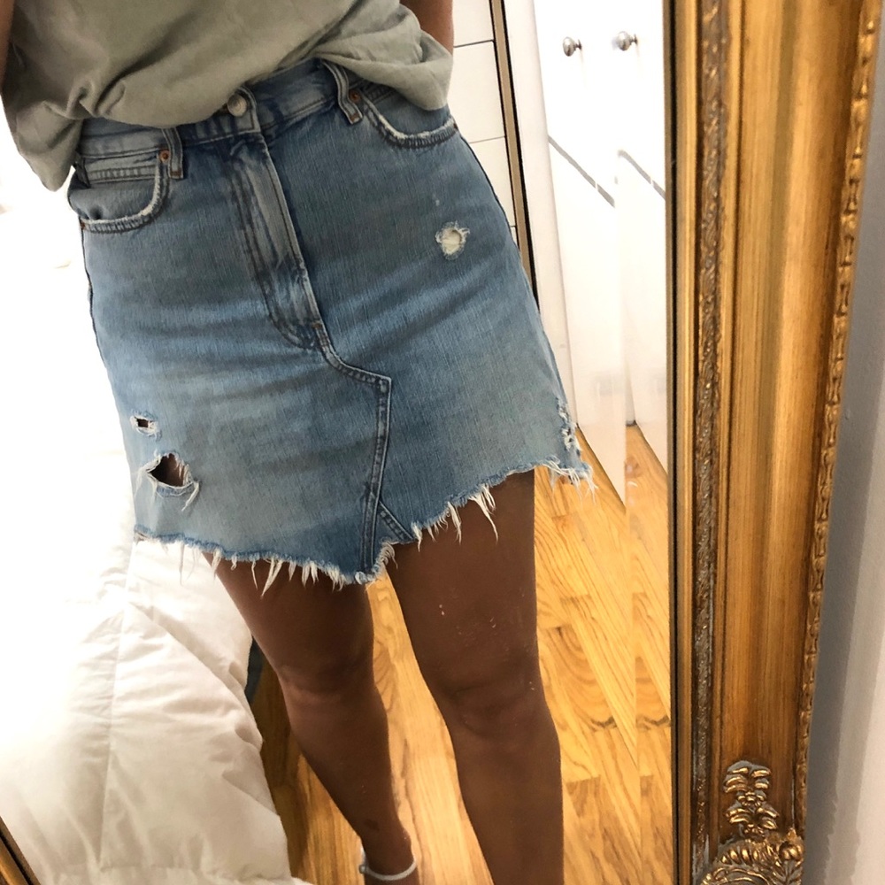 Zara high-waisted distressed denim mini skirt